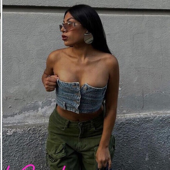 ZARA TRE DENIM BANDEAU TOP - Picture 3 of 5